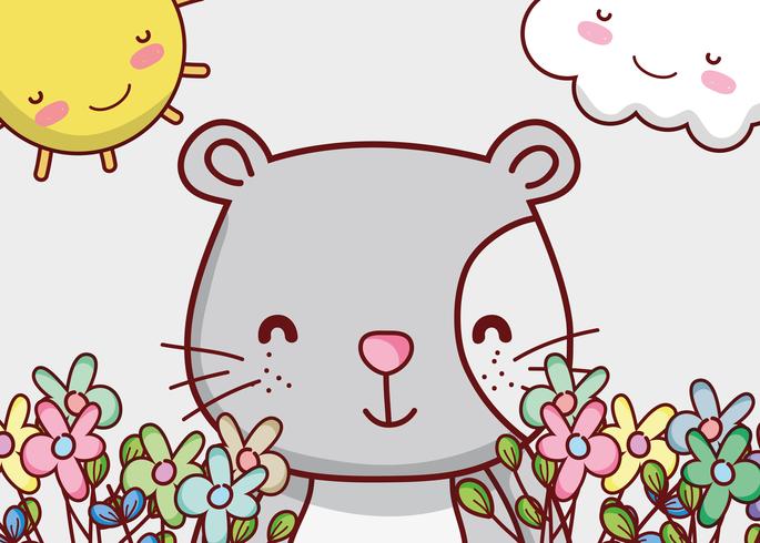Cute cat cartoon face with flowers vector