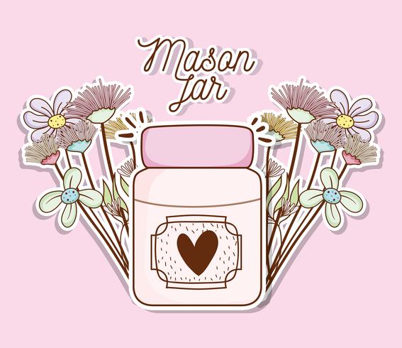 Mason jar with flowers vector