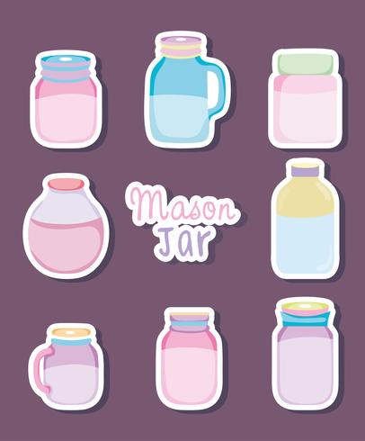 Set of mason jar drawings vector