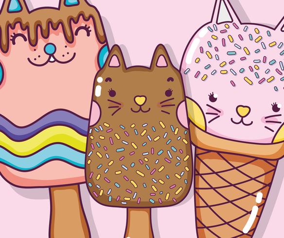 Gatos y helados vector