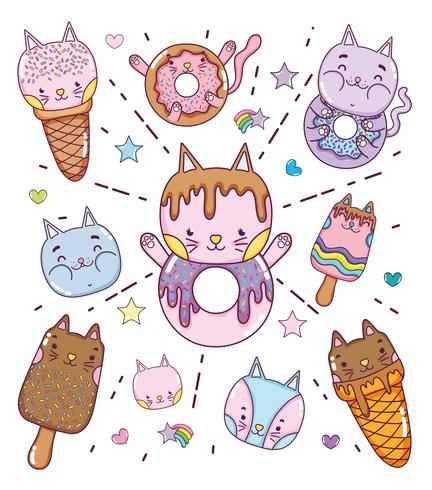 Cute desserts and icecreams cartoons vector