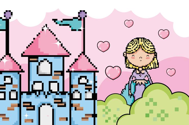 Cute pixelated videogame fantasy scenery vector