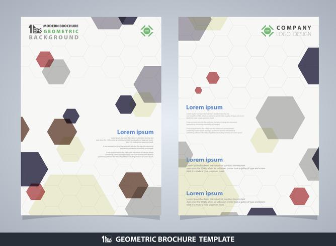 Plantilla geométrica del diseño del folleto del modelo del pentágono colorido abstracto. vector