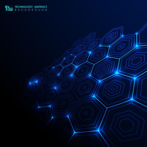 Abstract futuristic technology gradient blue hexagon pattern background.  vector