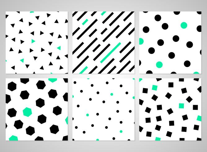 Abstract black geometric pattern set with random green color. vector