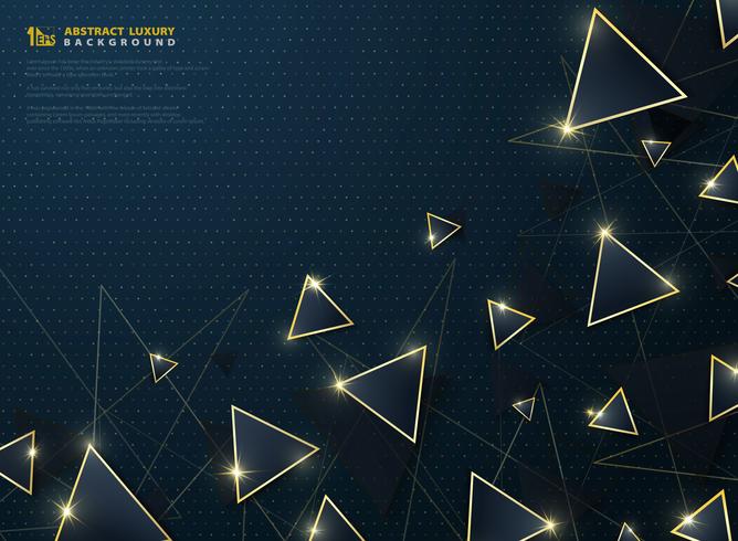 Abstract modern deluxe blue triangle with gold frame decoration glitters background. vector eps10