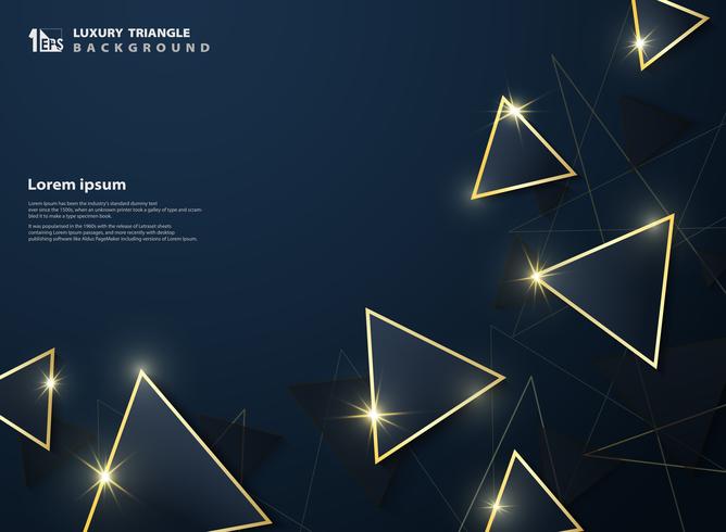 Abstract prime deluxe of dark gradient blue triangle with gold frame decoration glitters background.  vector