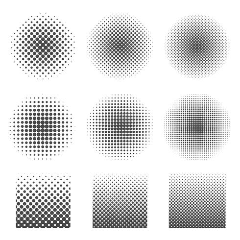 Abstract halftone set of circles and square.  vector