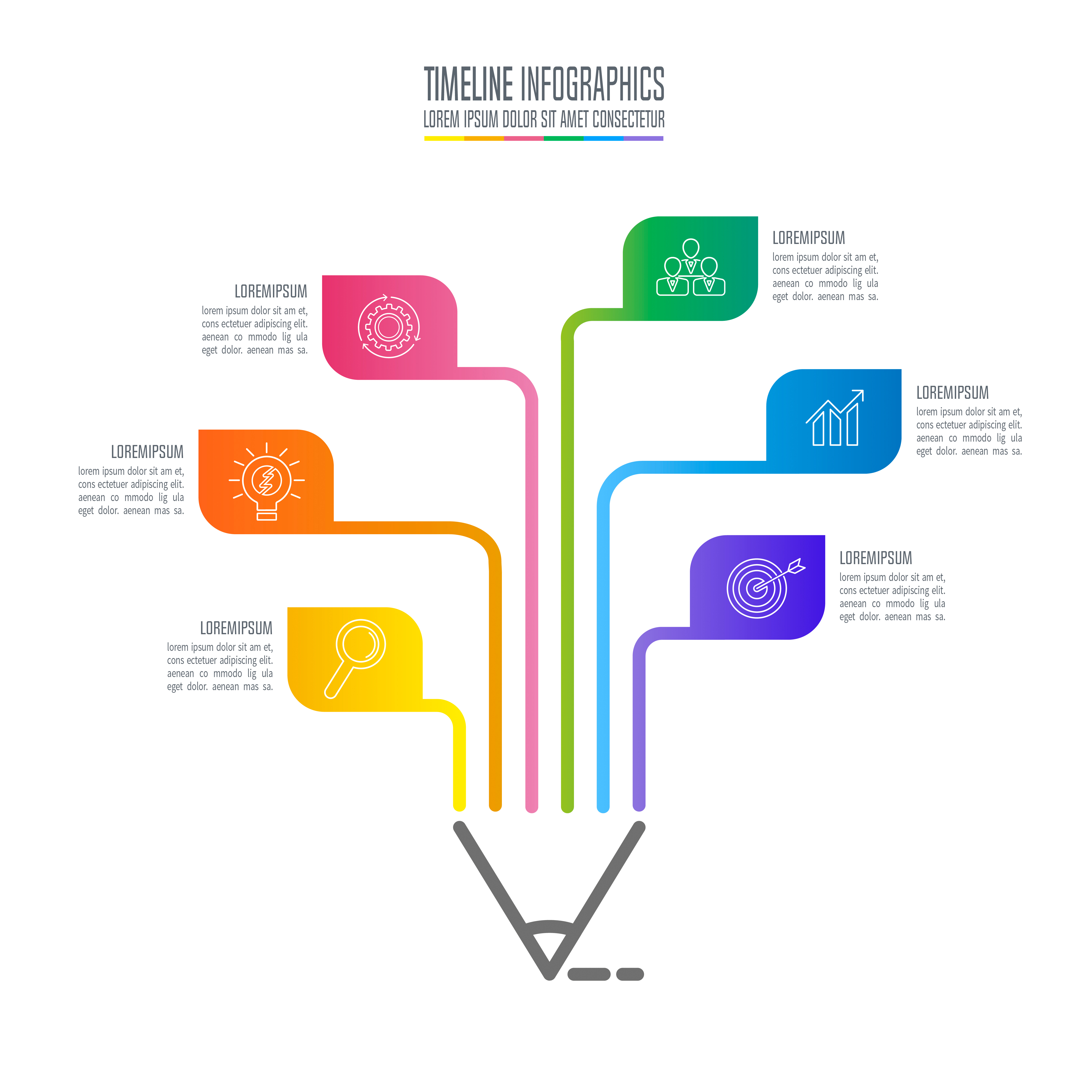 Education infographics template 6 step option. Timeline infographic