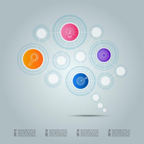 Diseño infográfico concepto de conexión de negocios en forma de símbolo del cerebro con 4 opciones. vector