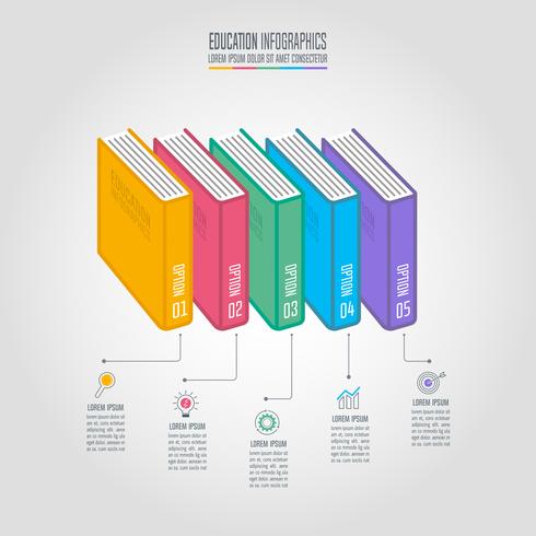 Books with timeline infographic design vector. vector