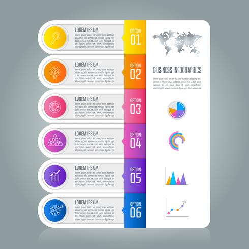 Concepto de negocio infografía línea de tiempo con 6 opciones. vector