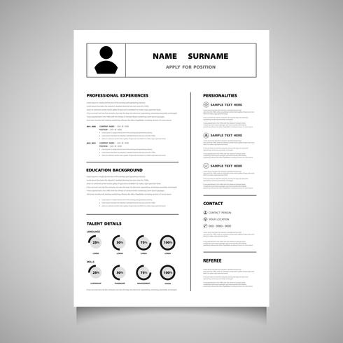 Moderno curriculum vitae forma de vector de color negro. Puede utilizar para solicitar un trabajo que te gusta.