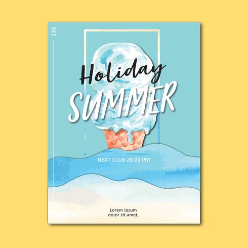 Viaje en vacaciones de verano a la playa Palmera cartel de vacaciones, mar y cielo luz solar, acuarela creativa vector ilustración diseño