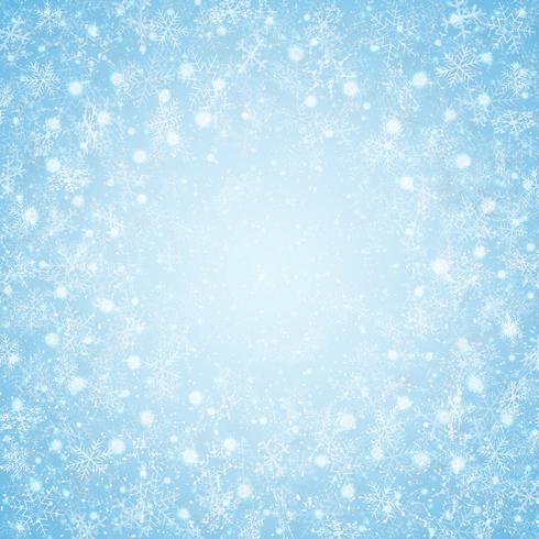 La Navidad del fondo azul de centro del modelo de los copos de nieve del cielo. vector