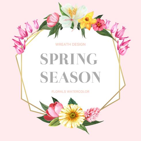 Spring Wreath Frame Fresh Flowers Decor Card With Floral Colorful