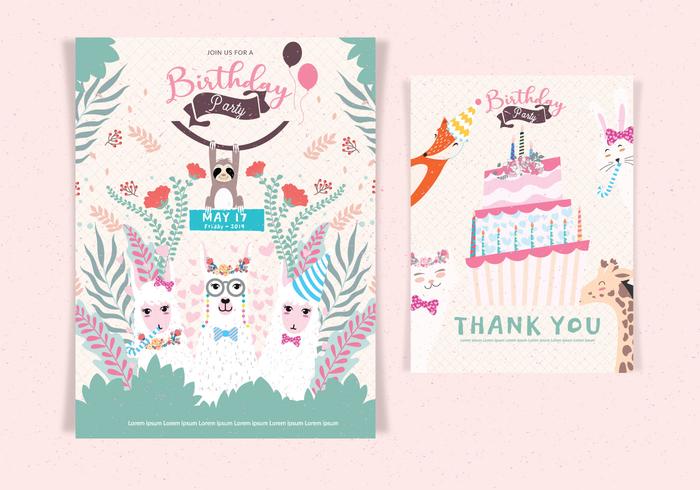 Happy Birthday Animals Invitation Vector