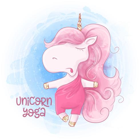 Unicornio divertido divertido practica yoga por la mañana vector