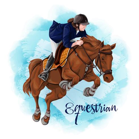 Woman Horseback Riding. Equestrian Sport. vector