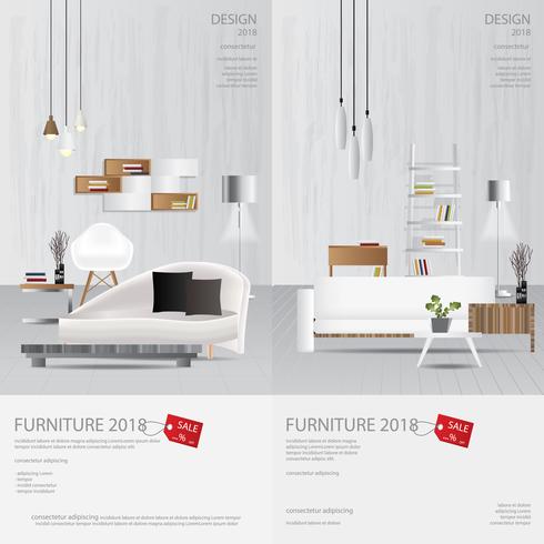 2 banner vertical muebles venta diseño plantilla Vector Illustration