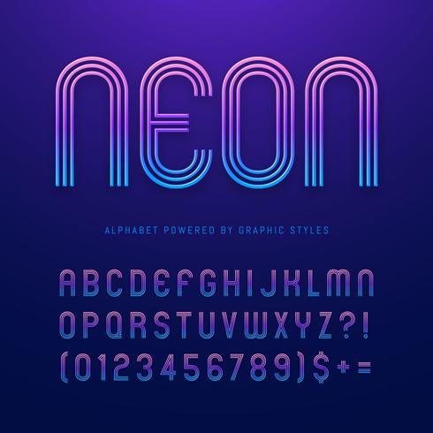 Alfabeto rayas con vector de efecto neón