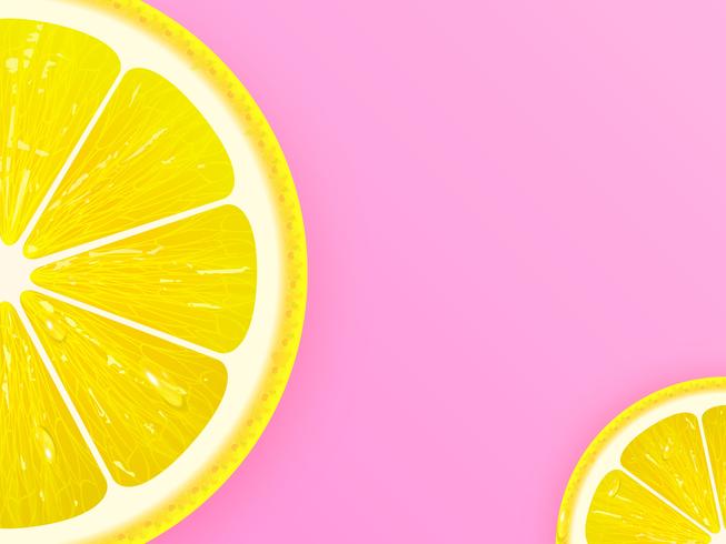 Lemon Slice On Pink Vector Background