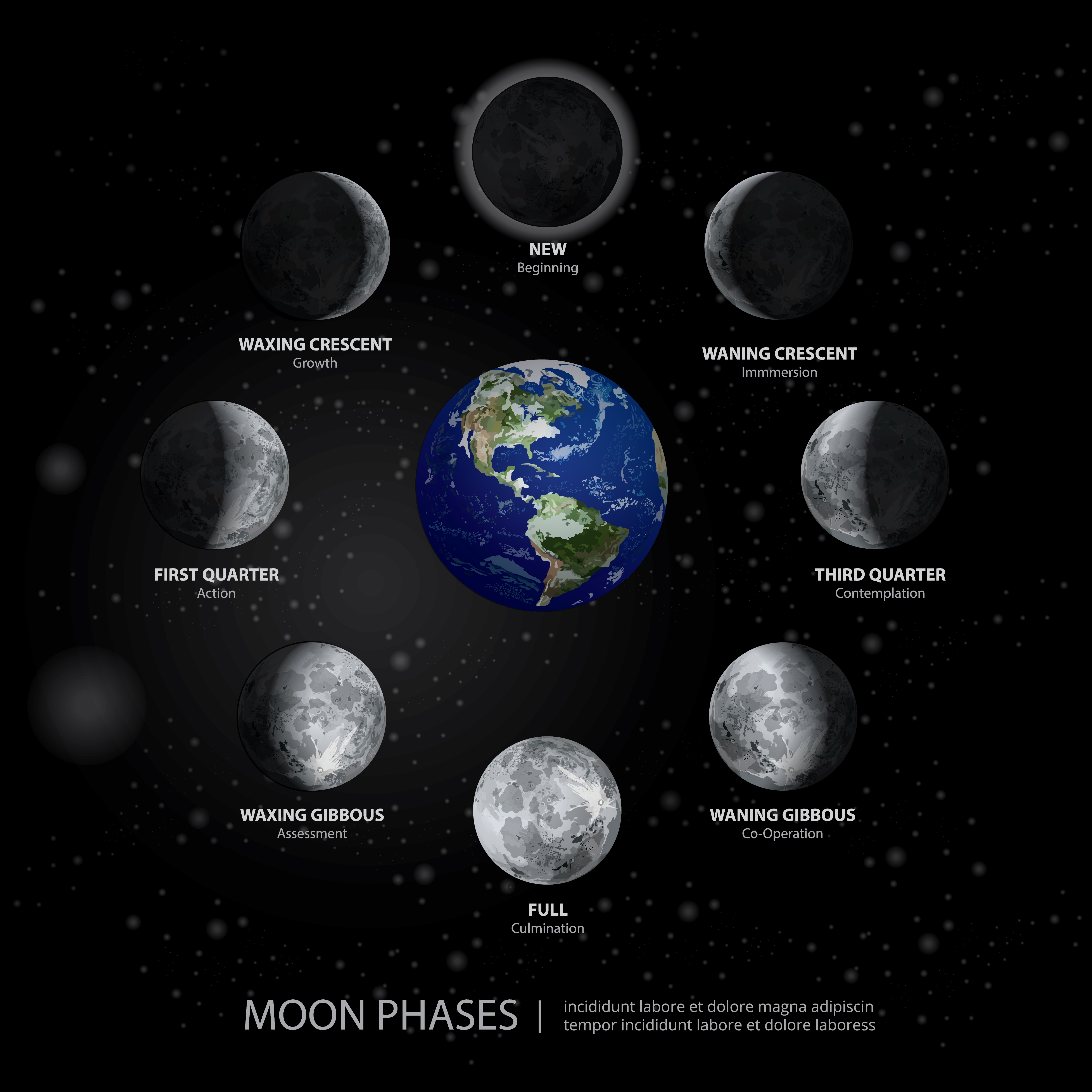 Movements Of The Moon Phases Realistic Vector Illustration 643055