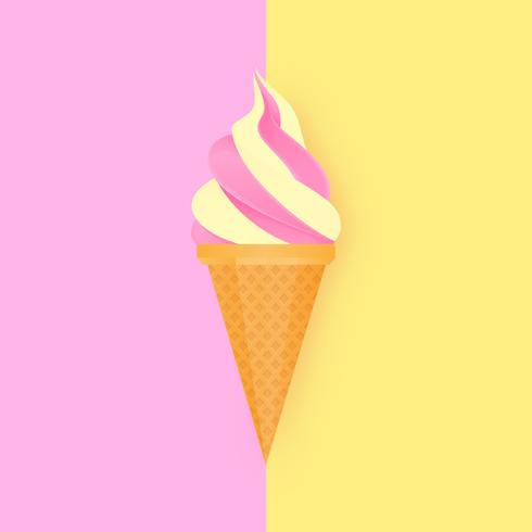 Soft Ice Cream On Duo Pastel Background vector