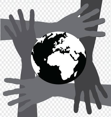 Idea de manos sosteniendo mundo y globo de mano vector