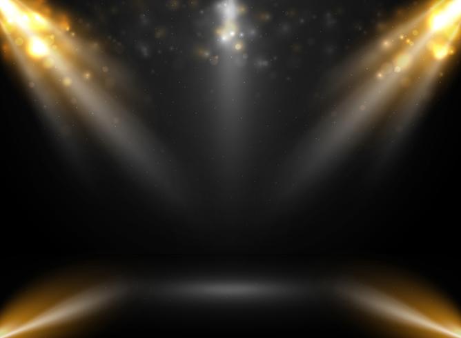 Abstract of mockup stage show in gradient black background with spotlights bokeh.  vector