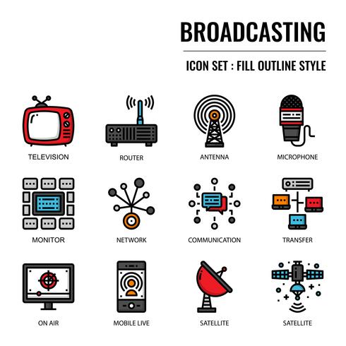 Broadcasting filled outline icon vector