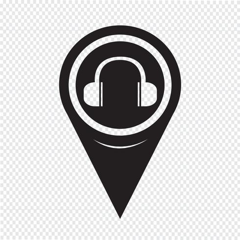 Icono de auriculares puntero del mapa vector