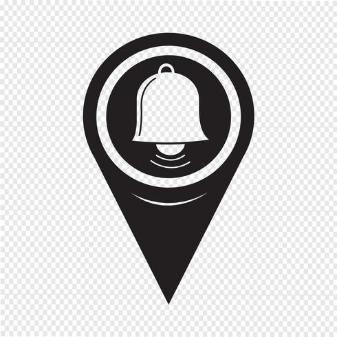 Icono de campana de puntero de mapa vector