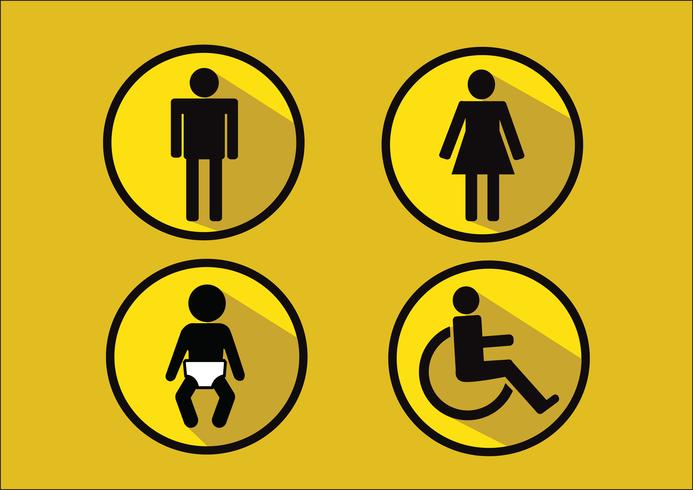 Baño Icono de símbolo de hombre mujer discapacidad y niño. vector