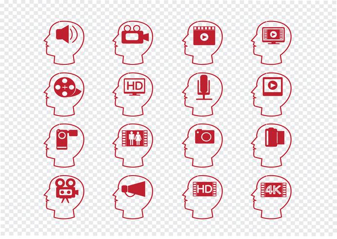 Thinking Heads and Video Movie Multimedia Icons vector