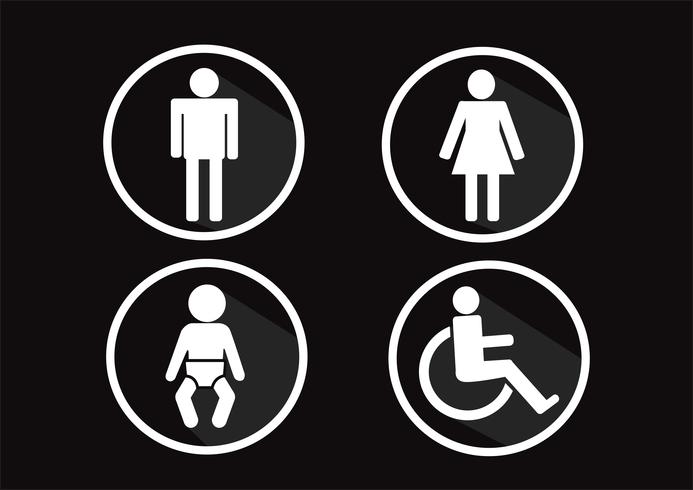 Baño Icono de símbolo de hombre mujer discapacidad y niño. vector