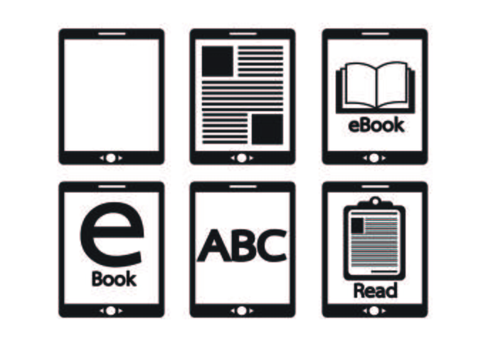 Conjunto de iconos de lector de libros electrónicos y lector de libros electrónicos vector