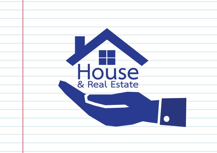 Icono de mano y hogar concepto de bienes raíces vector