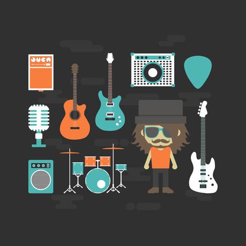 rock musician and music instrument vector