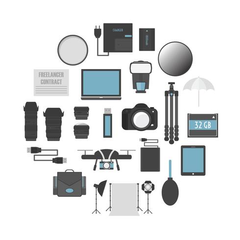 conjunto de herramientas de fotógrafo vector