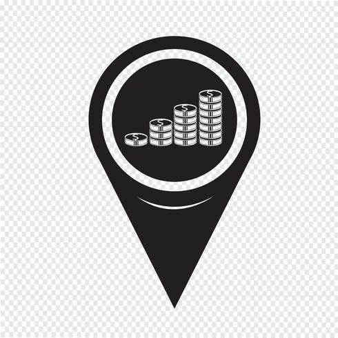Icono de Pin Pointer Money del mapa vector