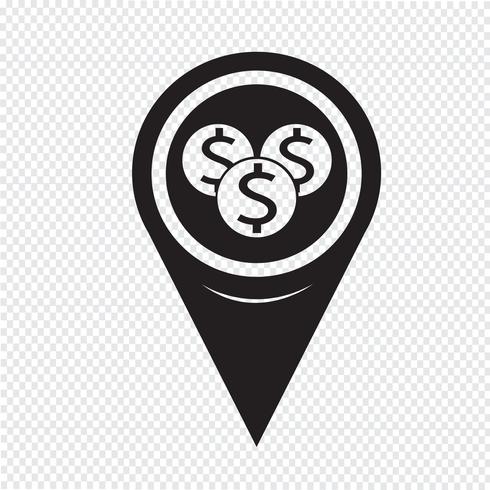 Icono de Pin Pointer Money del mapa vector