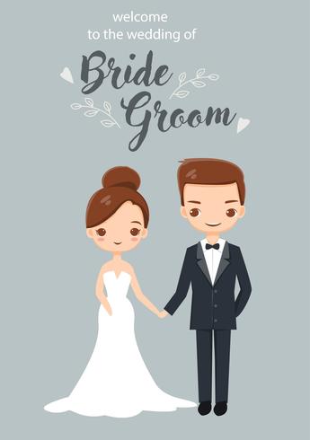 cute bride and groom for wedding invitations card vector