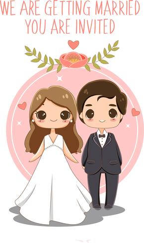 cute bride and groom for wedding invitations card vector