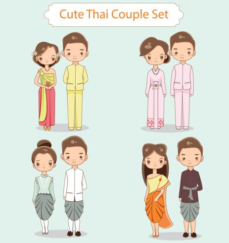 Cute Thai couple cartoon character collection  vector