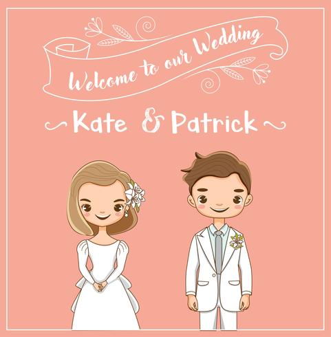 cute bride and groom for wedding invitations card vector