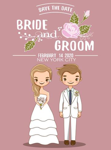 cute bride and groom for wedding invitations card vector