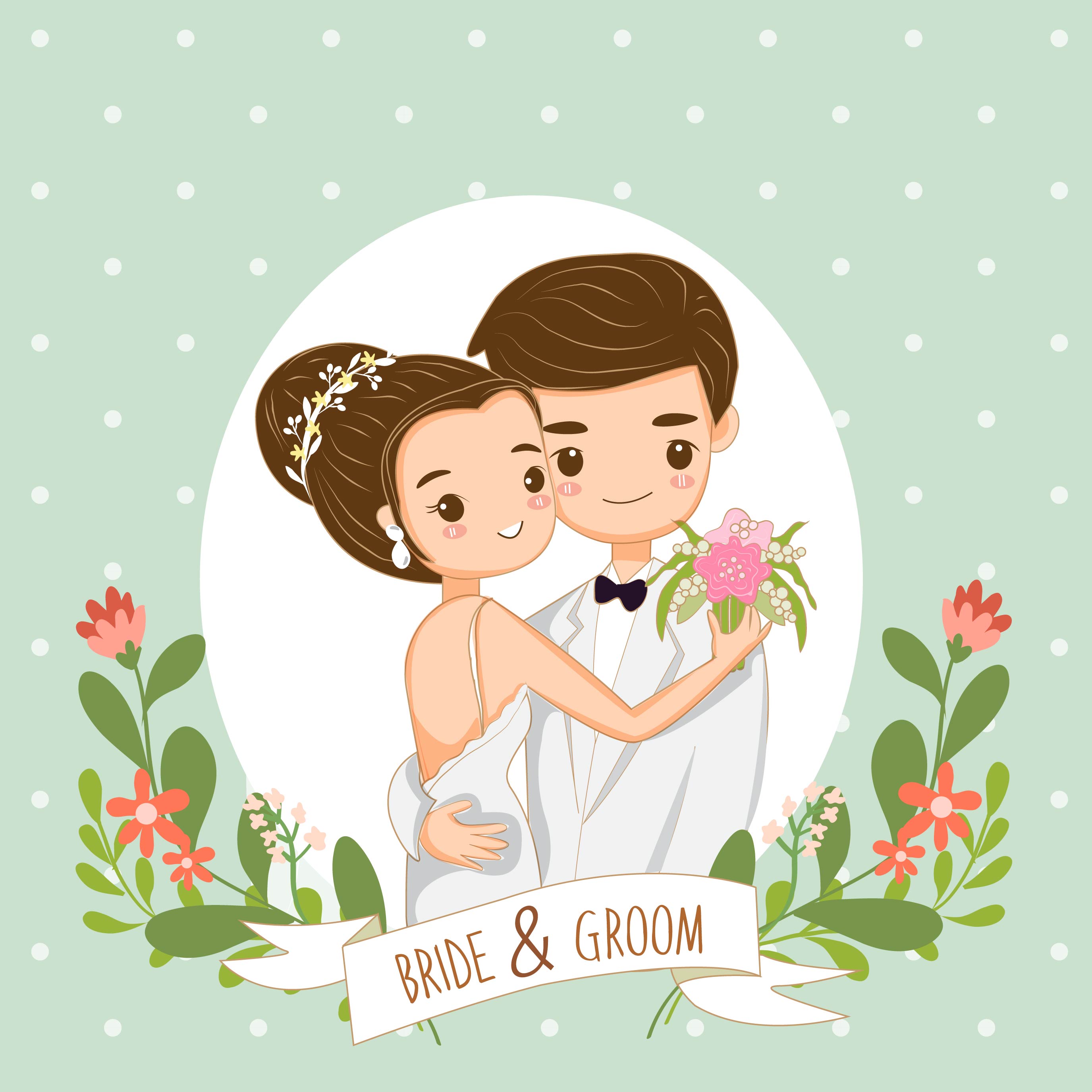cute couple for wedding invitations card 647334 Vector Art
