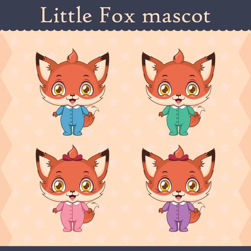 Cute baby fox mascot set - standing pose vector