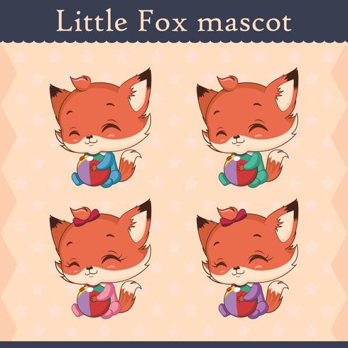 Cute baby fox mascot set - cheerful pose vector